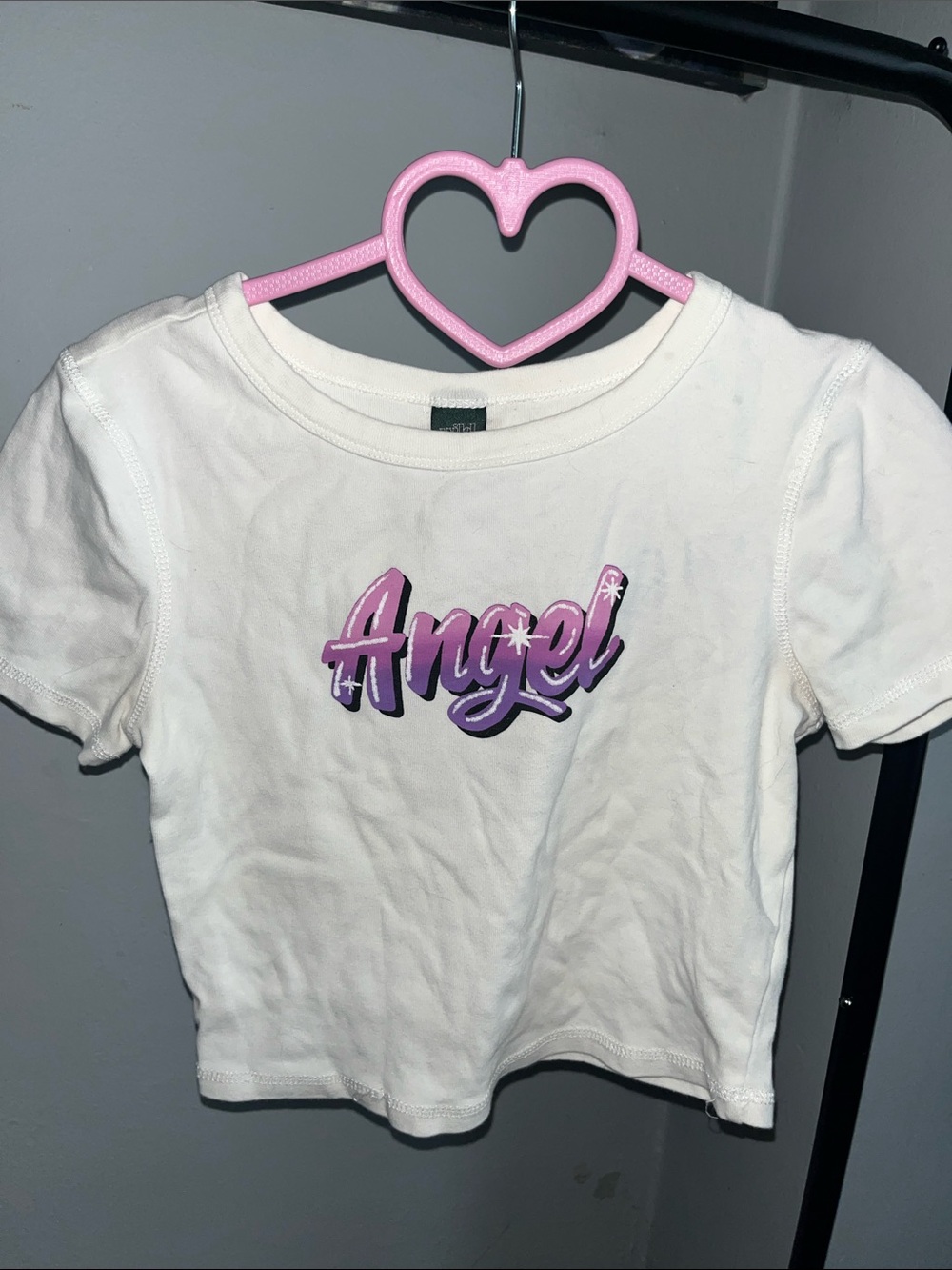 Y2K cropped baby doll tee that says angel on it! Size small